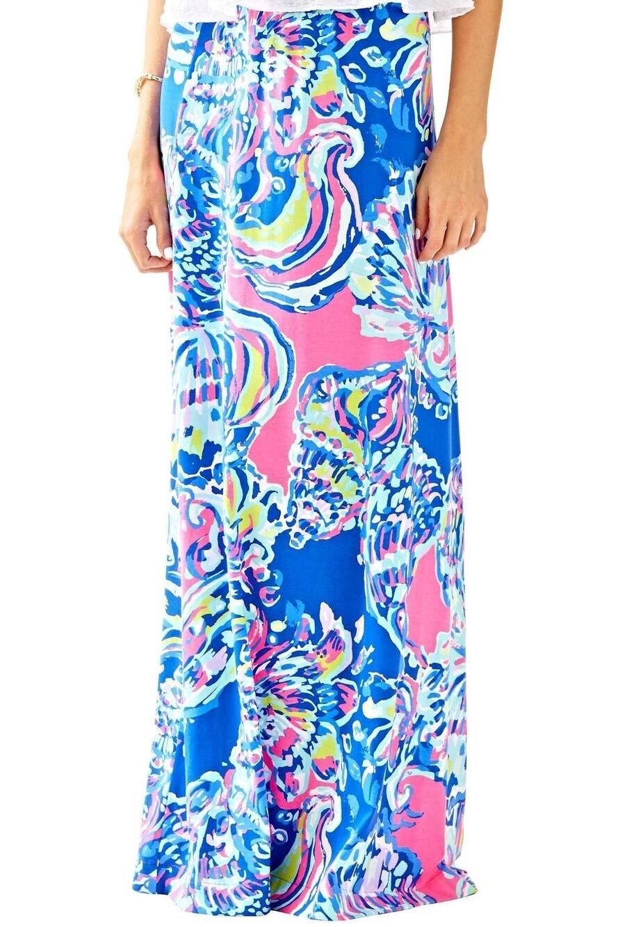 Lilly Pulitzer Nola Maxi Beach Skirt Gypsea Girl S Blue Pink Floral Boho Resort